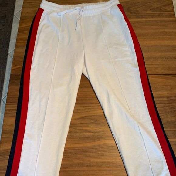 Gap sweatpants, EUC, Sz L, cotton/poly, wht navy red, straight leg, boot cut - Picture 1 of 16